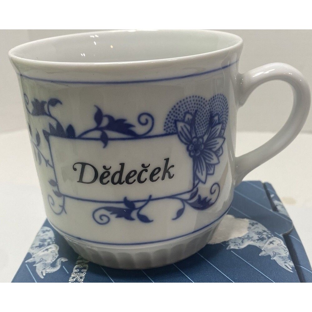 Blue Onion Danube Bohemia Dědečk Grandfather Zwebelmuster Leo Mug Czech Box